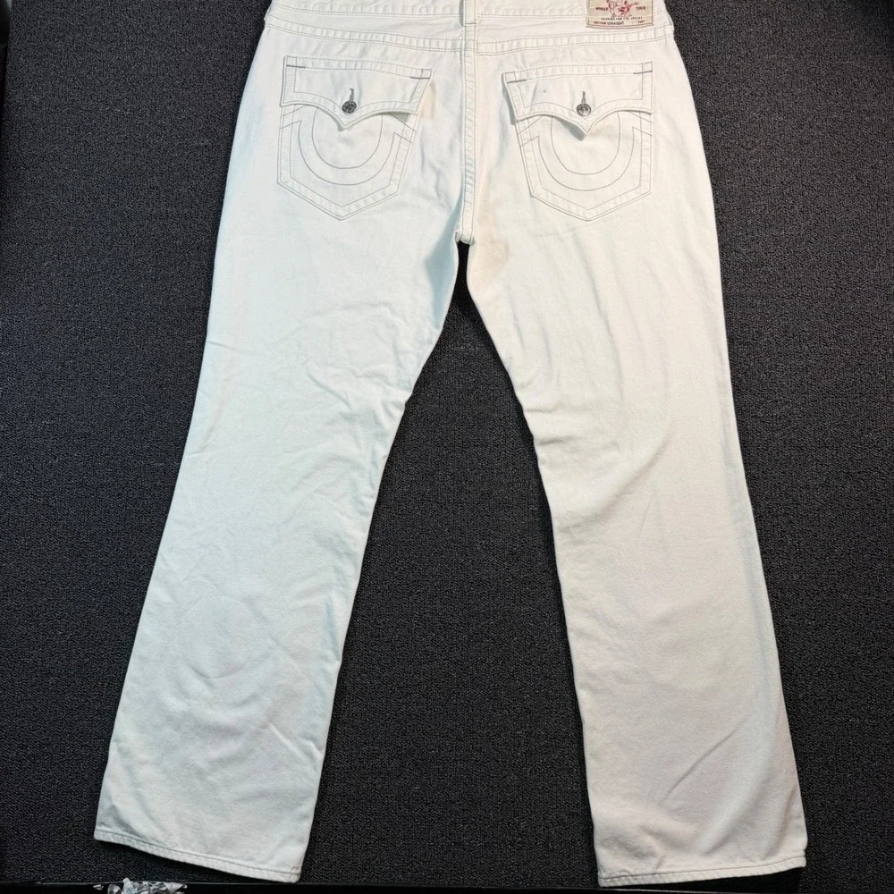 True Religion Straight Leg White Jeans Mens 42x34 Grey Stitch Baggy Wide Leg Y2K